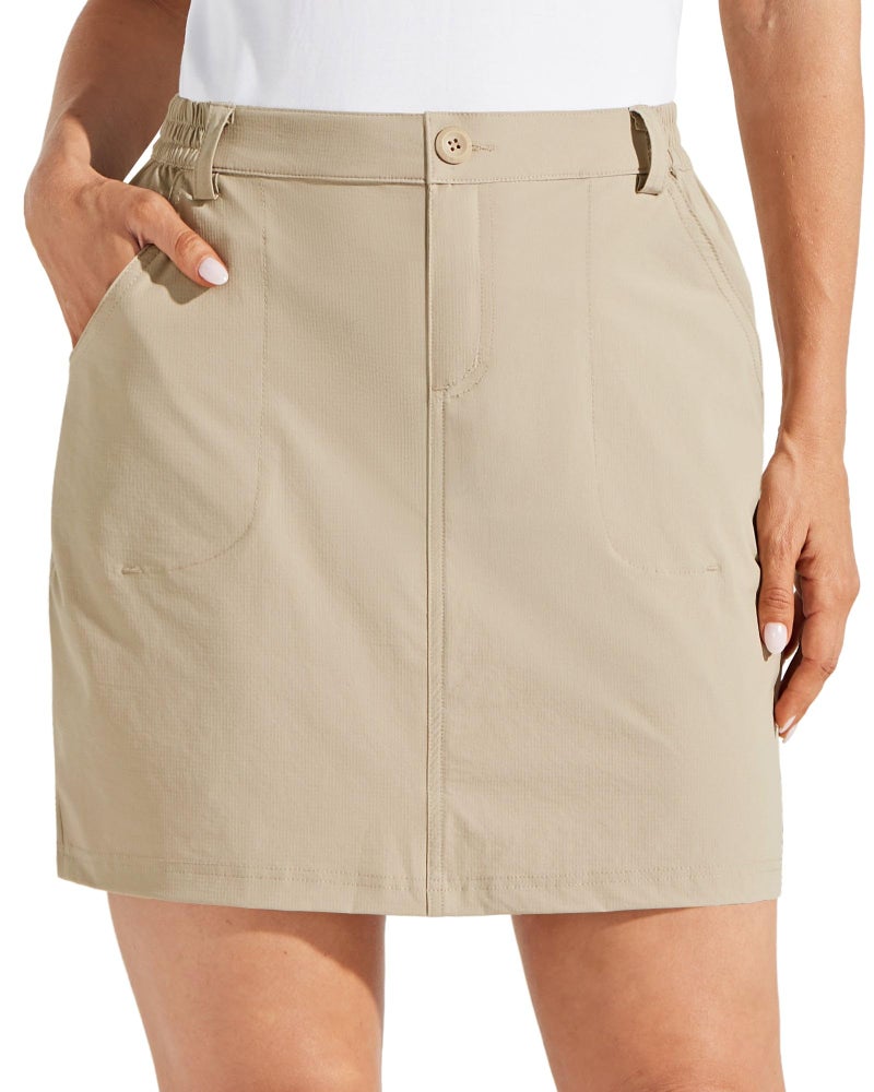Willit Women's Skorts Golf Casual Skort Skirts UPF 50+ Quick Dry Zip Pockets Outdoor Hiking Khaki S - Image 1